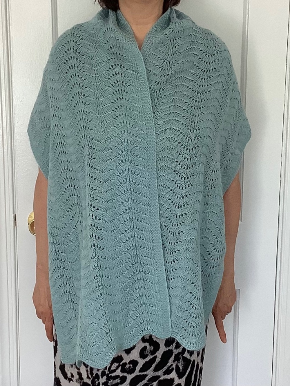 Handmade Knitted Shawl Wrap Stole Light Blue Lace Lightweight Elegant